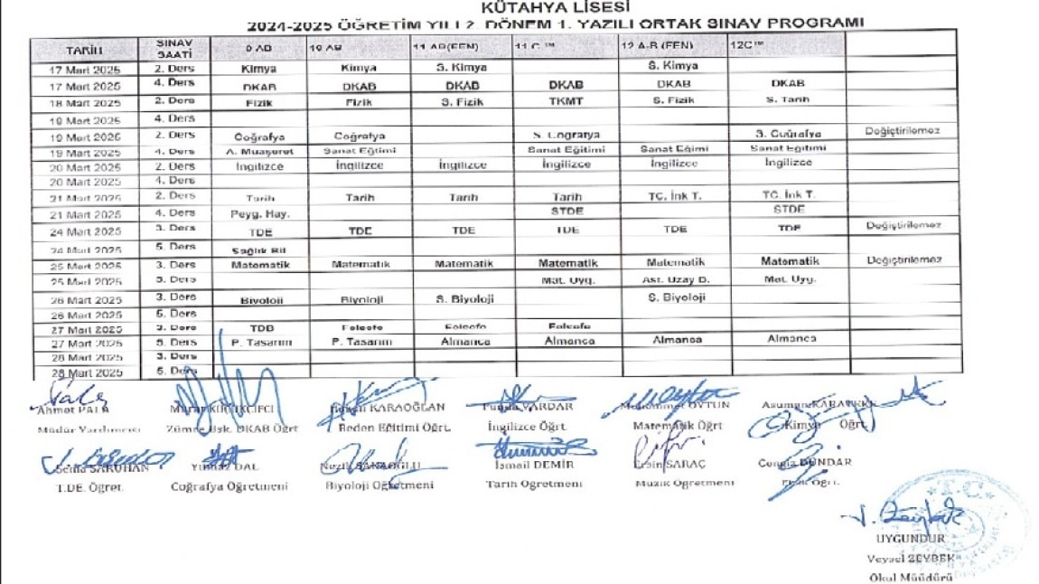 2024-2025 EĞTİM ÖĞRETİM YILI 2.DÖNEM 1.ORTAK YAZILI PROGRAMI